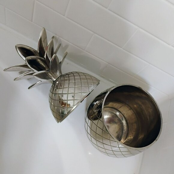 MCM Metal Chrome Silver Pineapple Ice Bucket Rimmed Canister 14" - Picture 3 of 7